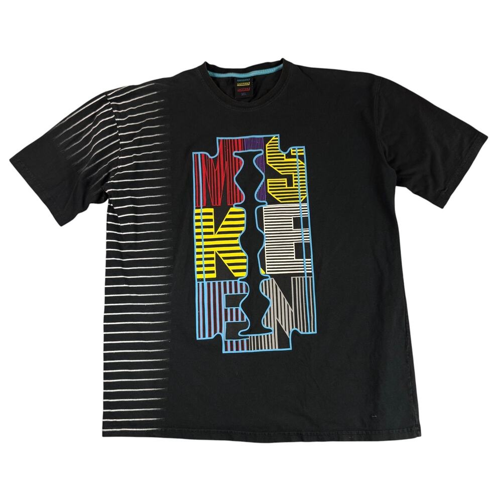 Miskeen Shirt Mens 3XL Black Waves Graphic Neon Art Streetwear Tee RetroPeru Y2K